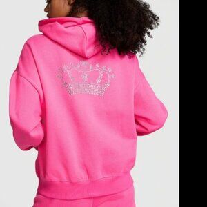 VICTORIA'S SECRET PINK LIMITED EDITION CARMINE ROSE BLING FLEECE HOODIE